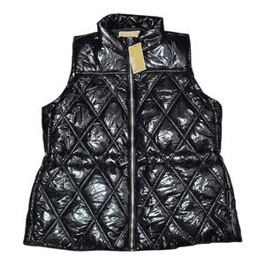 Michael Kors Vest Women's L  Large Shiny  Black Puffer Zip NWT NEW